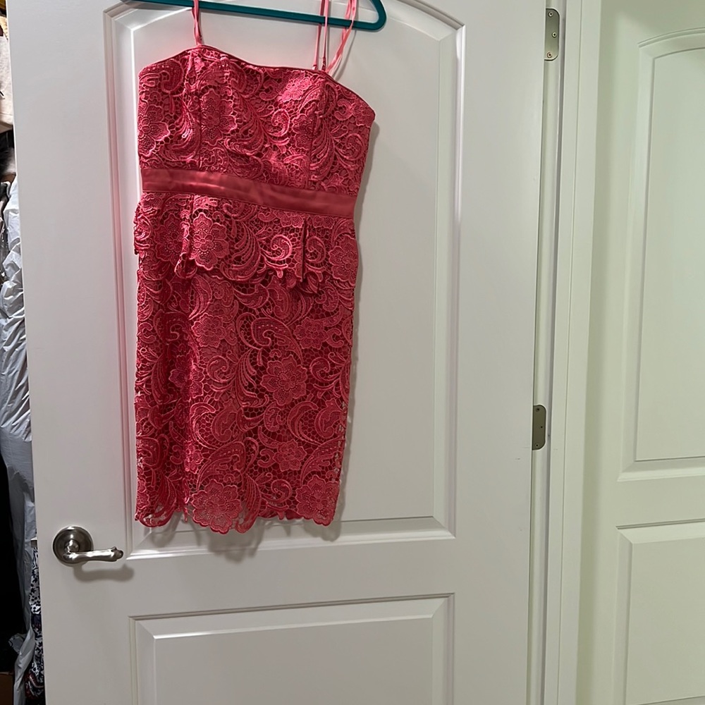 Beautiful coral dress. Very well made lace.